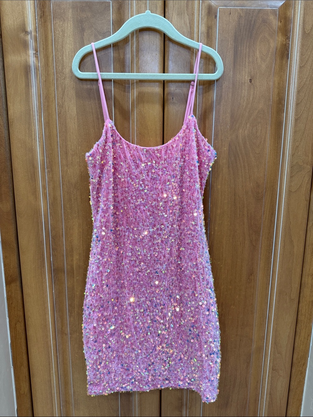 Lucy in the sky Pink Sequin Spaghetti Strap Mini Dress